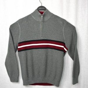 Eddie Bauer Mens Quarter Zip Red Gray Sweater L